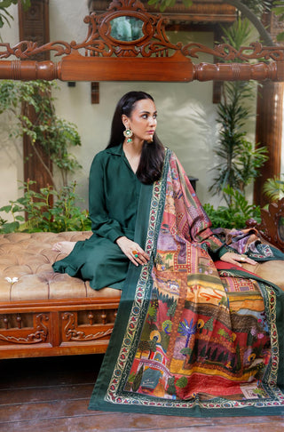 Bagh-e-Mughal (Mughal Garden) - Green & Rust Shawl