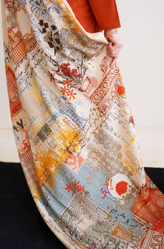 Shopmanto UK, Pakistani urdu calligraphy clothing brand manto UK ready to wear one piece textured khat-nama (letter of devotion) beige shawl long scarf