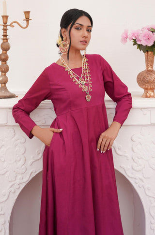 Shopmanto UK, manto UK, manto pakistani clothing brand, urdu calligraphy clothes, gown with dupatta, manto UK ready to wear three piece wine red jahaan (universe) anarkali coord set with long frock with pockets straight pants and chiffon dupatta for women, festive collection pakistani clothes