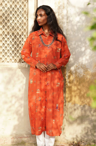 Shopmanto UK, manto UK, manto pakistani clothing brand, urdu calligraphy clothes, manto UK ready to wear one piece diwani (madly in love) rustic orange long shirt for women, pakistani urdu long shirt