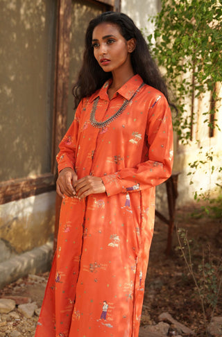 Shopmanto UK, manto UK, manto pakistani clothing brand, urdu calligraphy clothes, manto UK ready to wear one piece diwani (madly in love) rustic orange long shirt for women, pakistani urdu long shirt