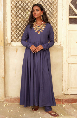 Shopmanto UK, Pakistani urdu calligraphy clothing brand manto UK ready to wear one piece women solid basic navy blue anarkali frock gown dress