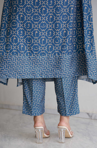 Pants Detail of Manto Women's Printed Two Piece Teal Crepe Co-Ord Set with Urdu Calligraphy