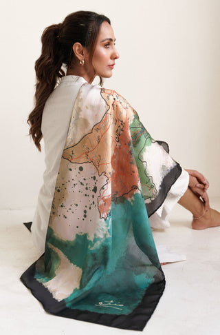 Shopmanto UK, Pakistani urdu calligraphy clothing brand manto UK ready to wear one piece pehchaan (identity) multi color crepe silk women scarf stole