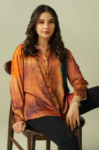 Manto UK Women's Ready To Wear 1 Piece Charmeuse Silk Tasavvur Shirt with Urdu Calligraphy