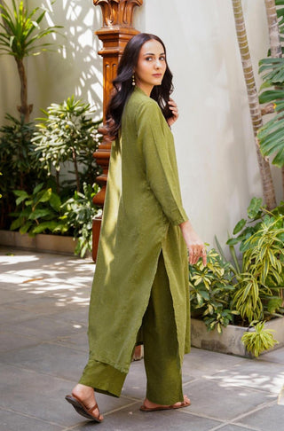 Kalidaar Co-ord Set - Olive Green