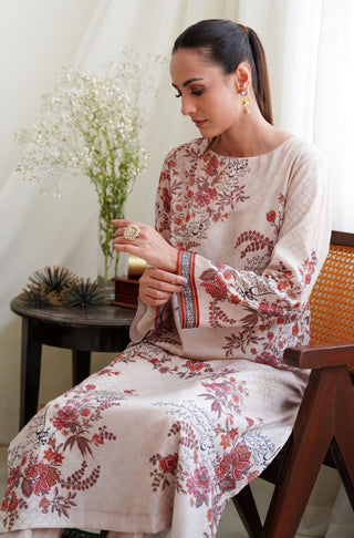 Shopmanto UK, manto UK, manto pakistani clothing brand, manto pakistan, urdu calligraphy clothes, manto UK women two piece antique beige chaman (garden) crepe coord set with long shirt and straight pants, manto crepe collection