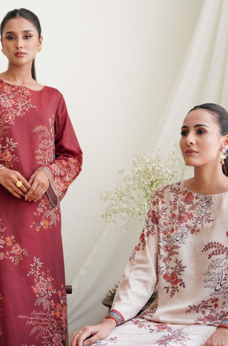 Shopmanto UK, manto UK, manto pakistani clothing brand, manto pakistan, urdu calligraphy clothes, manto UK women two piece deep maroon chaman (garden) crepe coord set with long shirt and straight pants, manto crepe collection