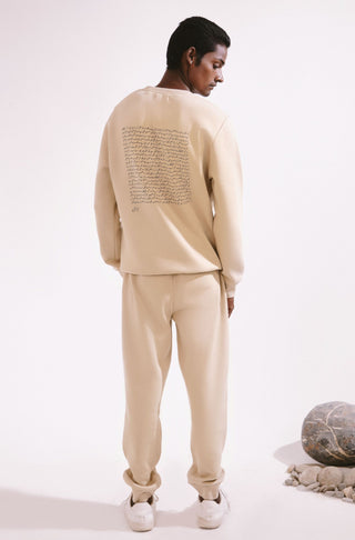 Manto, Most Comfy Men's Ready to Wear Triple Layered Premium Fleece French Vanilla Talaash Sweatshirt with Urdu Calligraphy of Poetry by Nida Fazli Paired with French Vanilla Jogger Pants