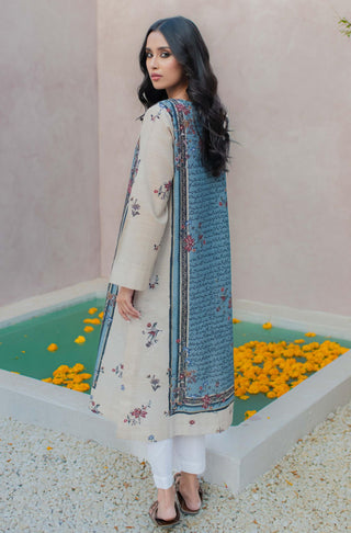 Shopmanto UK, Pakistani urdu calligraphy clothing brand manto UK ready to wear one piece khaddar phool (flower) blue and beige women long shirt kurta