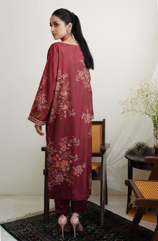 Shopmanto UK, manto UK, manto pakistani clothing brand, manto pakistan, urdu calligraphy clothes, manto UK women two piece deep maroon chaman (garden) crepe coord set with long shirt and straight pants, manto crepe collection