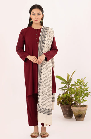 Shopmanto UK, Pakistani urdu calligraphy clothing brand manto UK ready to wear two piece ruby red wash n wear lucknow coord set with long shirt and straight pants