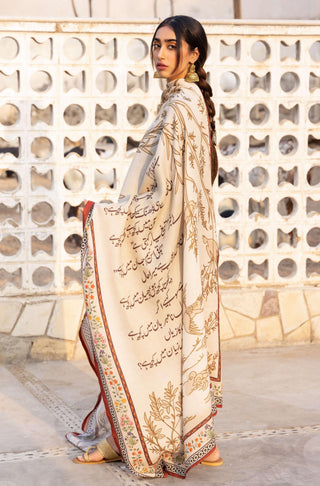 Shopmanto UK, manto UK, manto pakistani clothing brand, urdu calligraphy clothes, manto UK urdu gumaan (wrapped in mystery) shaded ivory odhni dupatta scarf shawl, pakistani urdu dupatta