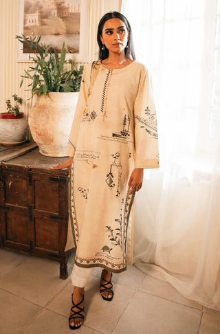 Shopmanto UK, Pakistani urdu calligraphy clothing brand manto UK ready to wear women one piece safar (journey of life) ivory cream urdu long lawn cotton kurta shirt