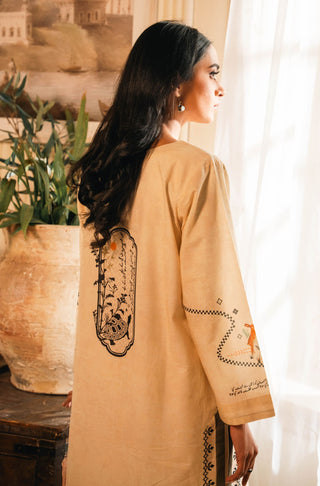 Shopmanto UK, Pakistani urdu calligraphy clothing brand manto UK ready to wear women one piece safar (journey of life) ivory cream urdu long lawn cotton kurta shirt