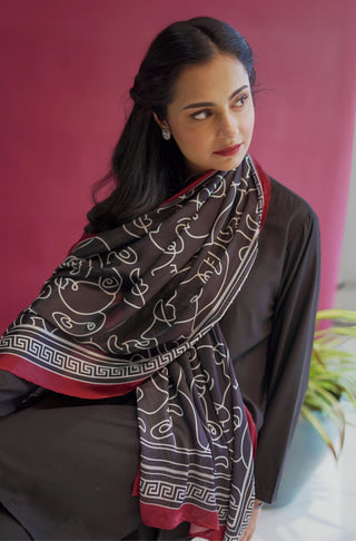 Manto UK Women's Stitched 1 Piece Crinkle Silk Talaash Scarf Black