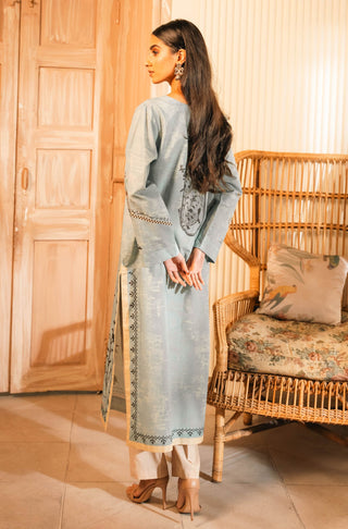 Shopmanto UK, Pakistani urdu calligraphy clothing brand manto UK ready to wear women one piece safar (journey of life) pastel Blue urdu long lawn cotton kurta shirt