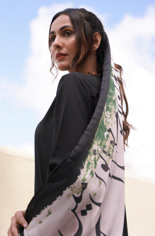 Shopmanto UK, manto UK, manto pakistani clothing brand, urdu calligraphy clothes, manto UK ready to wear azaadi (freedom) urdu silk stole scarf, pakistani urdu silk scarf stole