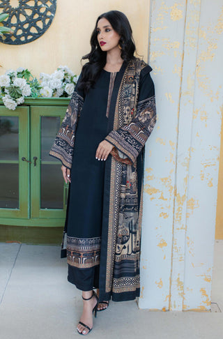 Shopmanto UK, Pakistani urdu calligraphy clothing brand manto UK ready to wear women two piece taj mahal (symbol of love) black jacquard matching coord set with long shirt and straight pants illustrating the story of mumtaz and shah jahan