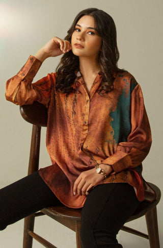 Manto UK Women's Ready To Wear 1 Piece Charmeuse Silk Tasavvur Shirt with Urdu Calligraphy