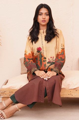 Shopmanto UK, Pakistani urdu calligraphy clothing brand manto UK ready to wear one piece noor (light of grace) shades of sunset women long shirt button down front open