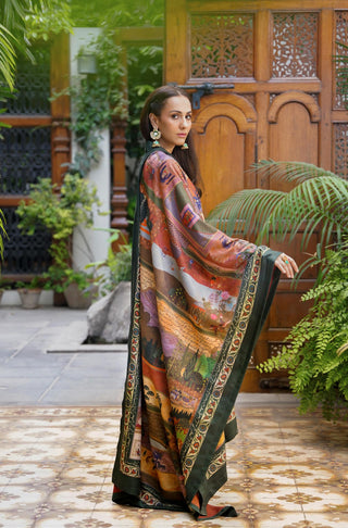 Bagh-e-Mughal (Mughal Garden) - Green & Rust Shawl