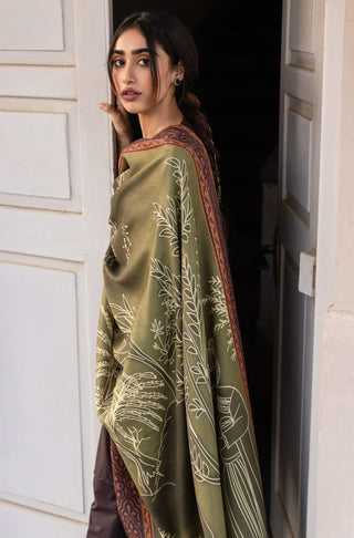 Shopmanto UK, manto UK, manto pakistani clothing brand, urdu calligraphy clothes, manto UK urdu gumaan (wrapped in mystery) shaded olive green odhni dupatta scarf shawl, pakistani urdu dupatta