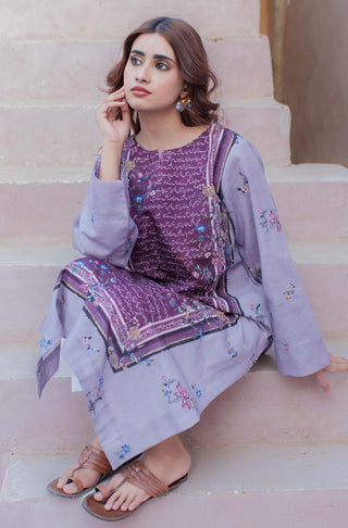 Shopmanto UK, Pakistani urdu calligraphy clothing brand manto UK ready to wear one piece khaddar phool (flower) plum and lilac women long shirt kurta