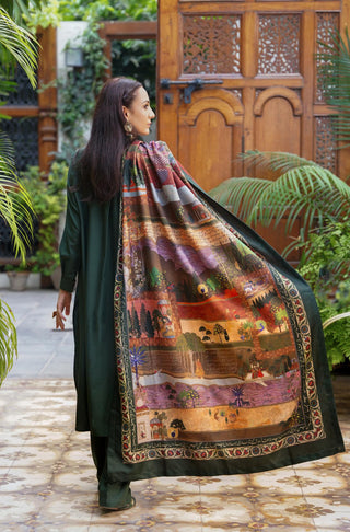 Bagh-e-Mughal (Mughal Garden) - Green & Rust Shawl