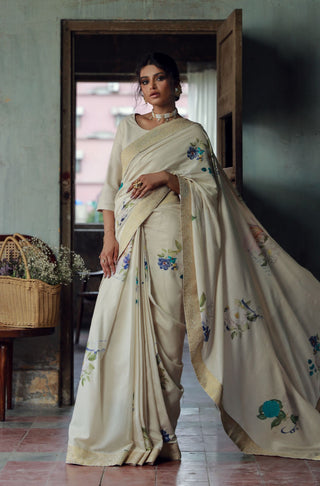 Roop (Luminous Grace) - Beige & Blue Saree