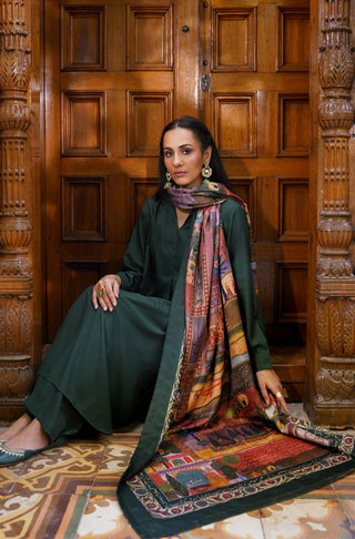 Bagh-e-Mughal (Mughal Garden) - Green & Rust Shawl