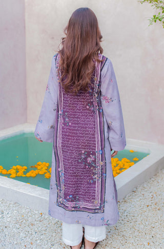 Shopmanto UK, Pakistani urdu calligraphy clothing brand manto UK ready to wear one piece khaddar phool (flower) plum and lilac women long shirt kurta