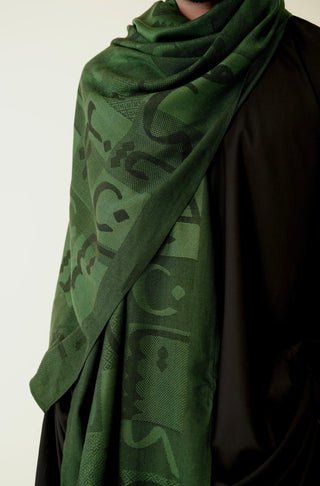 Shopmanto UK, manto pakistani clothing brand, urdu calligraphy clothes, manto UK ready to wear jazba (passion) green pakistani urdu weaved stole scarf