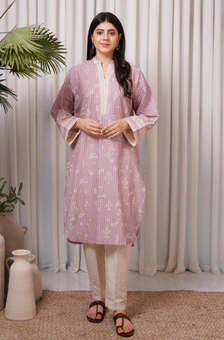 Shopmanto UK, Pakistani urdu calligraphy clothing brand manto UK ready to wear women one piece sukoon (peace) soft lilac eastern long urdu straight shirt kurta