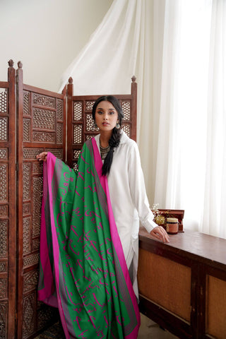 Bol (Speak Your Truth) - Green & Magenta Shawl